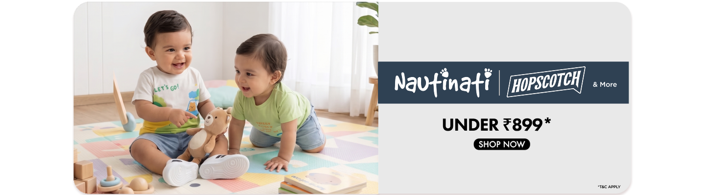 Baby fashion sale by Nautinati and Hopscotch with styles under 899 rupees.