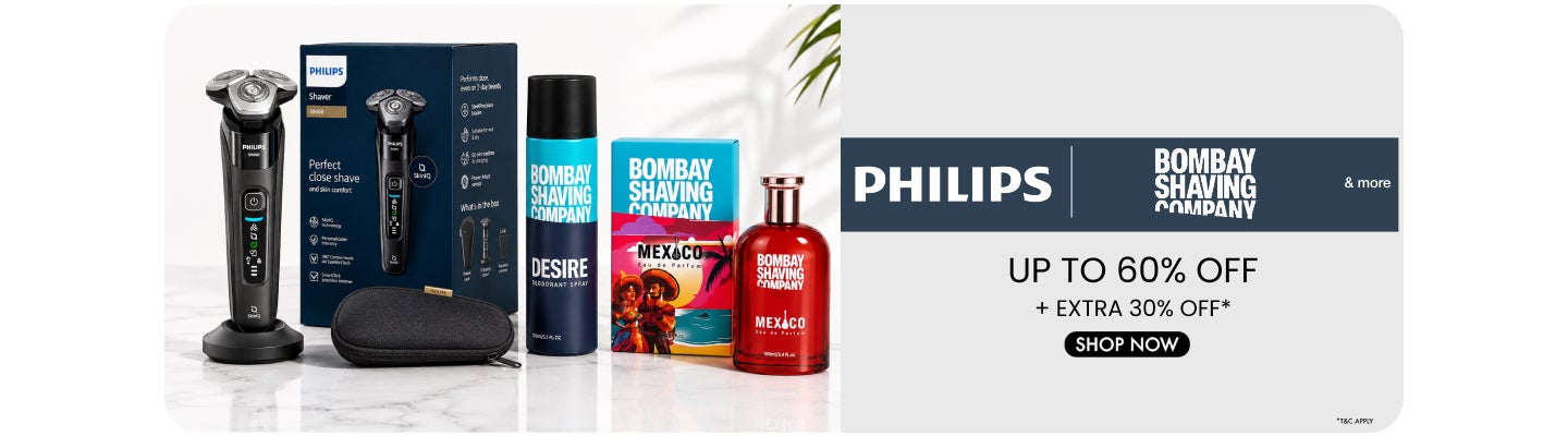Up to 60 percent off on Philips and Bombay Shaving Company grooming products with extra 30 percent off. Shop now.