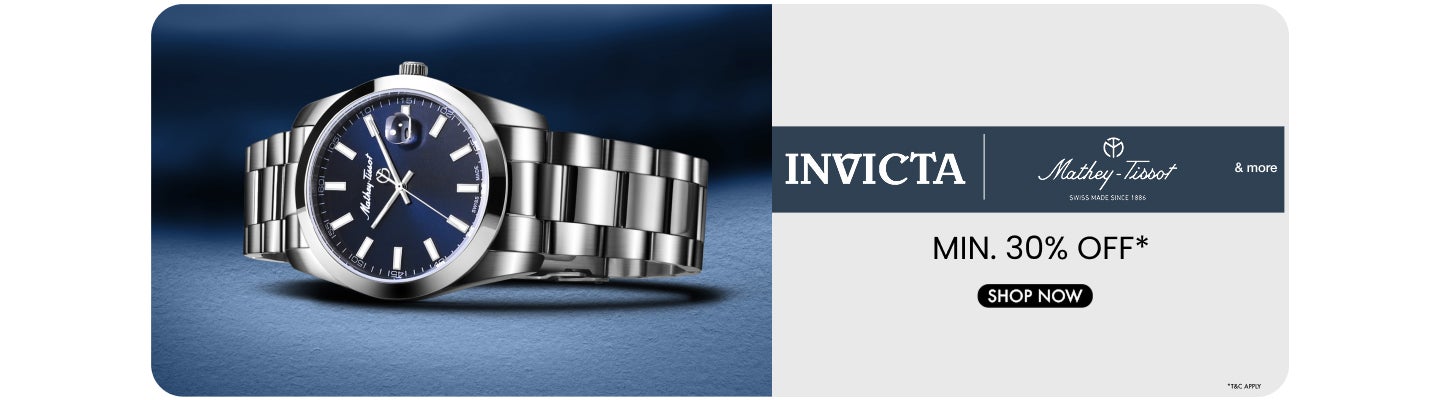 Minimum thirty percent off watches from Invicta and Mathey Tissot. Shop now.